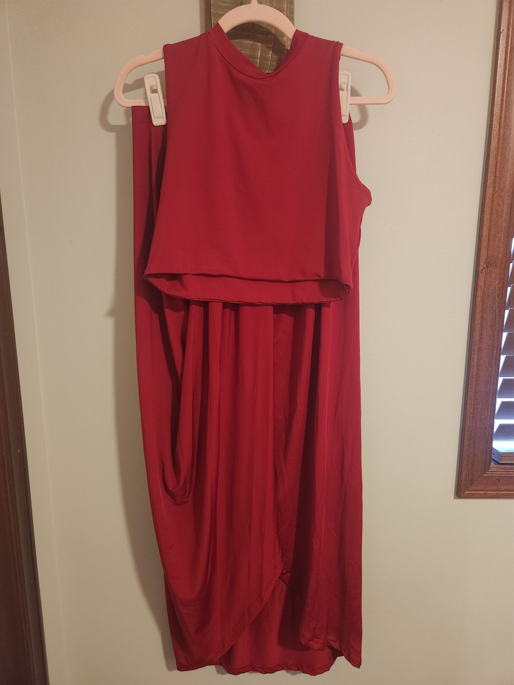 Red Sleeveless Draped Two Piece Set